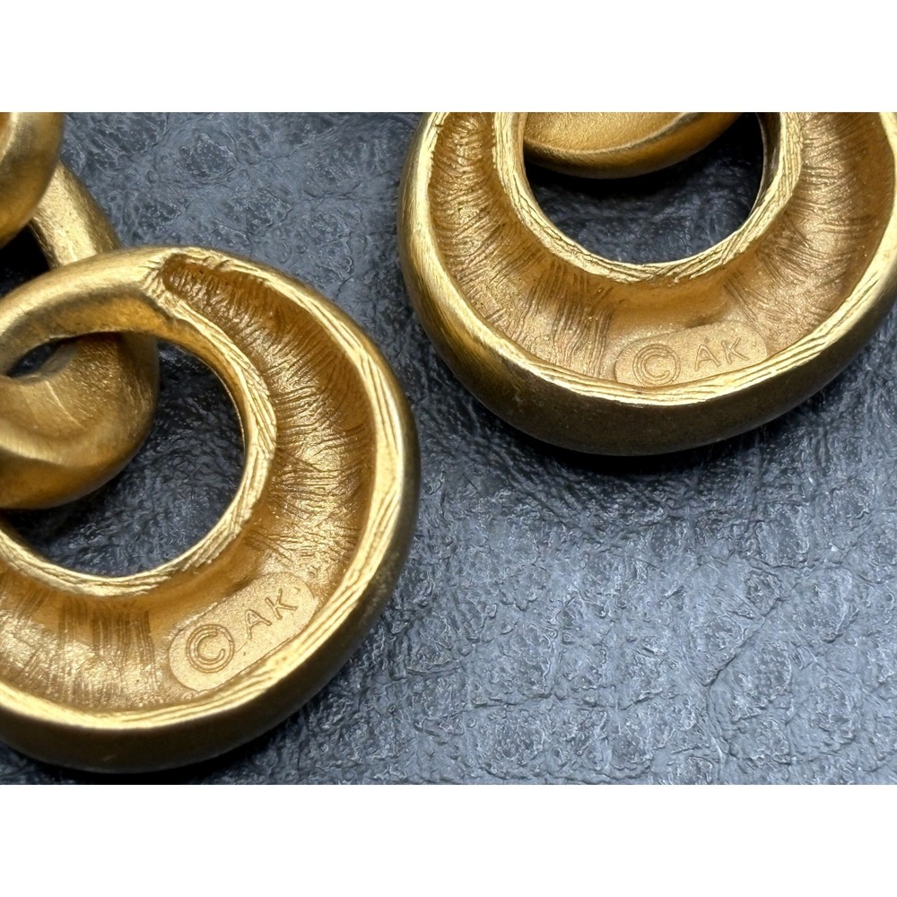 Vintage 80s Anne Klein Chunky Chain Link Drop Earrings Brushed Clip On Gold Tone - Picture 5 of 8